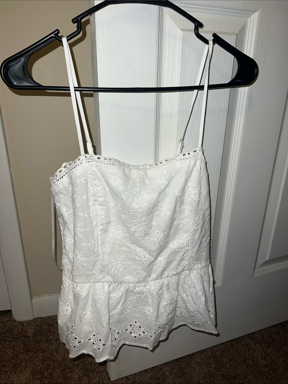 White Eyelet Spaghetti Strap Peplum Camisole